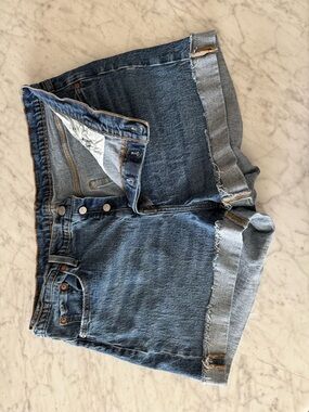Levi High-Waist Button Fly Denim Shorts in Medium Blue
